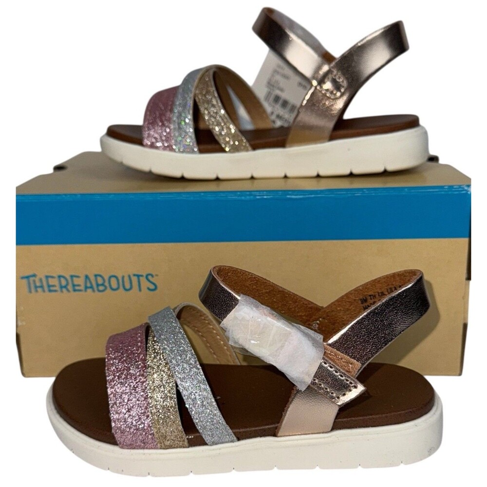 Thereabouts Size 8 Toddler Girl Shoes Rose Gold Sparkle Sandals New